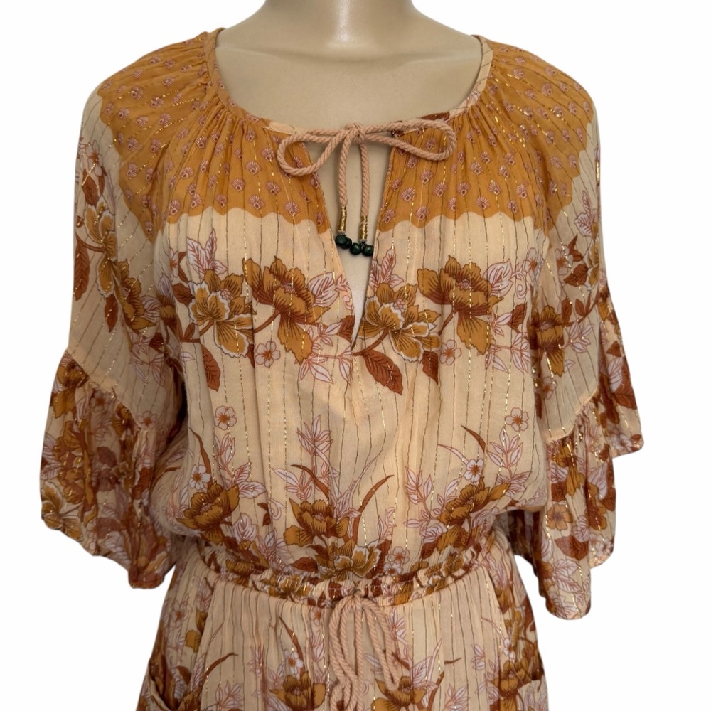 SPELL coco lei flutter sleeve playdress caramel Metallic floral mini dress small - Picture 8 of 12